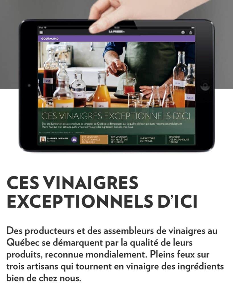 Article de La Presse Des vinaigres exceptionnels d'ici